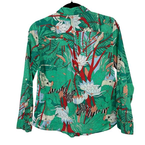 Talbots Jungle Tiger Print Button Up Top Size Small SP Colorful Long Sleeve Arts - Picture 4 of 11